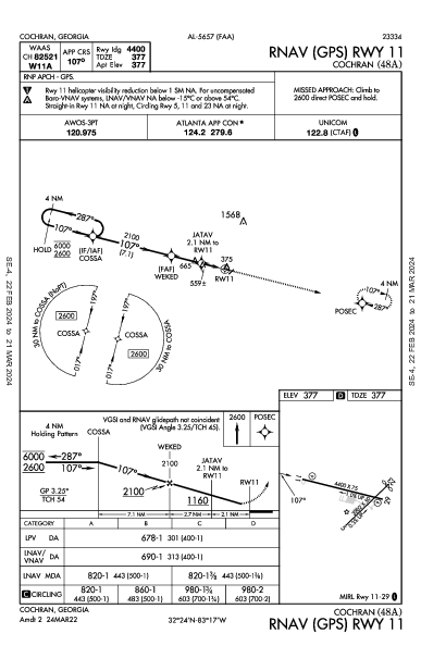 Cochran Cochran, GA (48A): RNAV (GPS) RWY 11 (IAP)