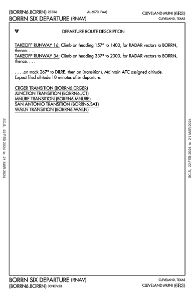 Cleveland Muni Cleveland, TX (6R3): BORRN SIX (RNAV) (DP)