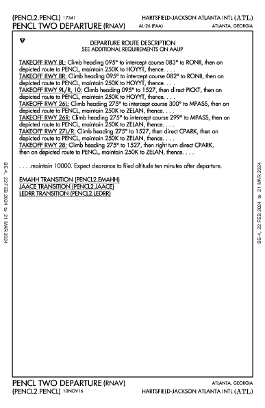 Международный Хартсфилд-Джексон Атланта Atlanta, GA (KATL): PENCL TWO (RNAV) (DP)