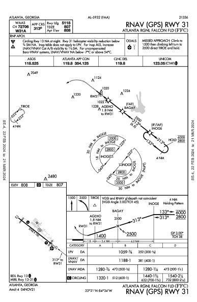 Falcon Field Atlanta, GA (KFFC): RNAV (GPS) RWY 31 (IAP)