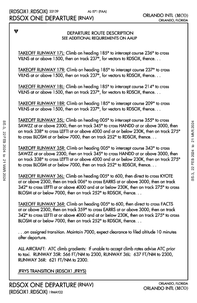 Орландо Orlando, FL (KMCO): RDSOX ONE (RNAV) (DP)