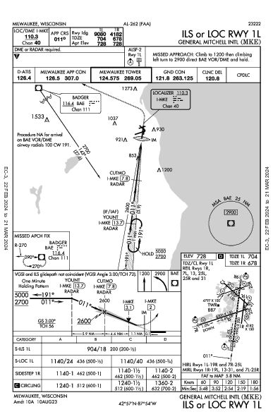 Милуоки Milwaukee, WI (KMKE): ILS OR LOC RWY 01L (IAP)