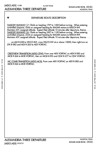 Sugar Land Rgnl Houston, TX (KSGR): ALEXANDRIA THREE (DP)